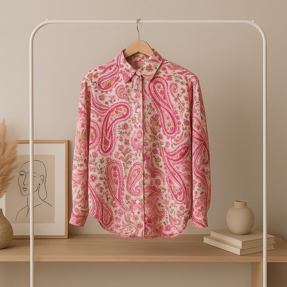 Pink Paisley Blouse with Flowing Fit - Picture 1 of 7